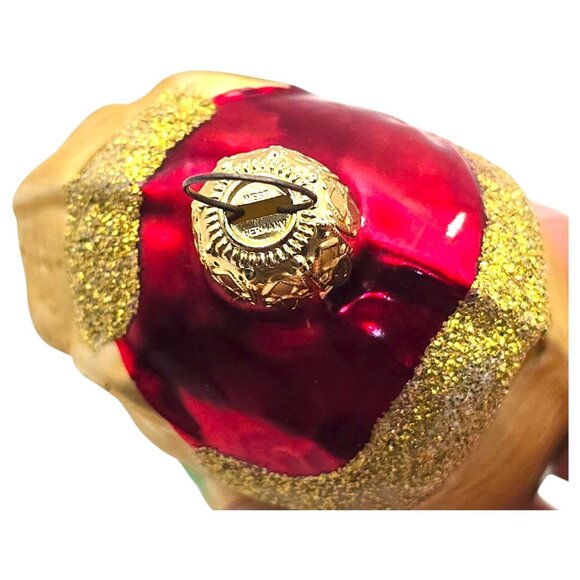 Vtg German Elephant Glass Christmas Ornament Red Santa Hat Glitter 3" Holiday - Picture 4 of 5